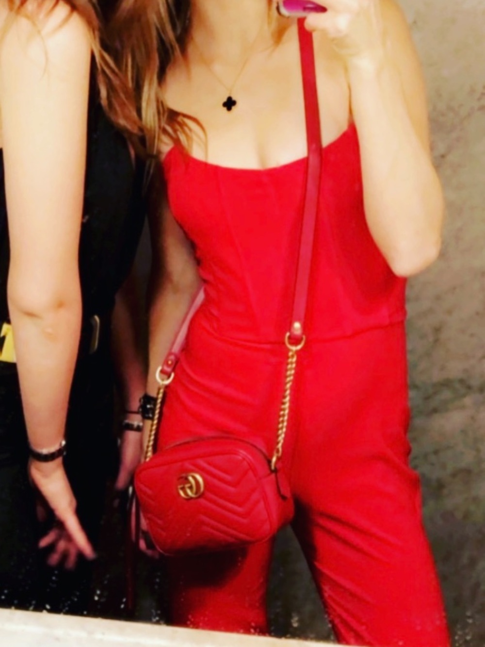hours Red Strapless Jumpsuit